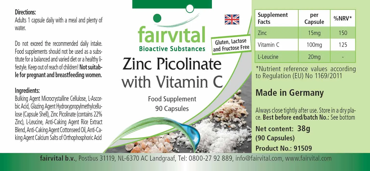 Picolinate de zinc avec vitamine C - 90 gélules