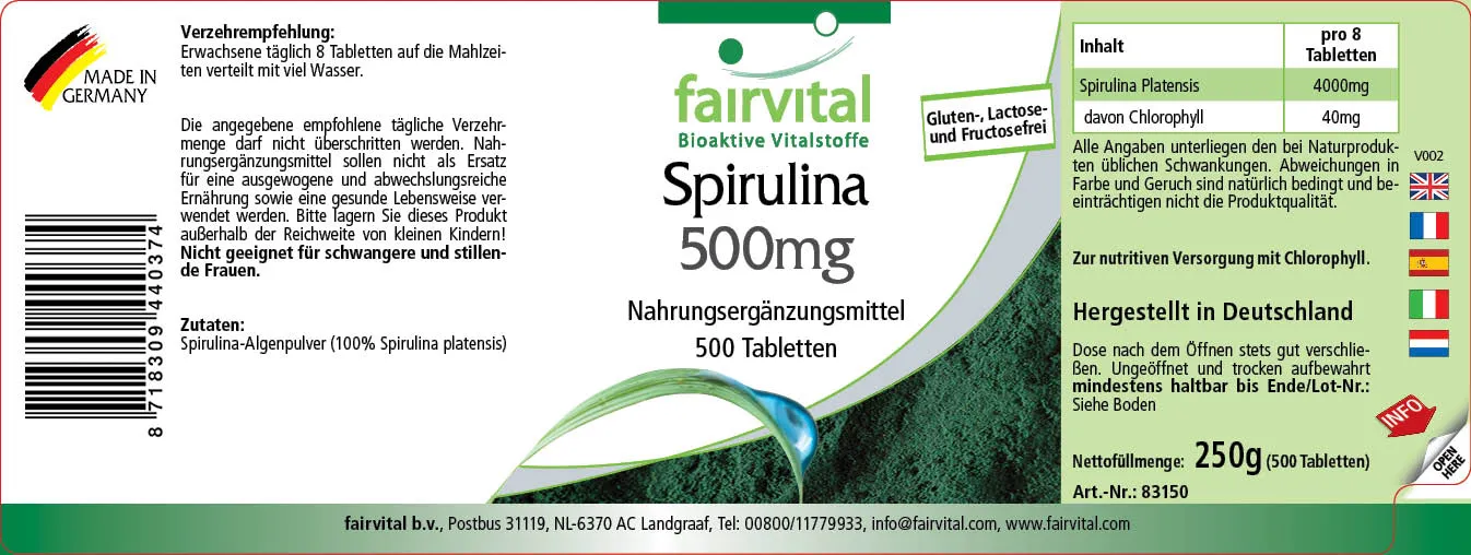 Spirulina 500mg - 500 Tablets