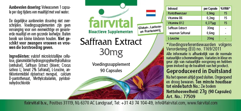 Extrait de safran 30mg - 90 gélules