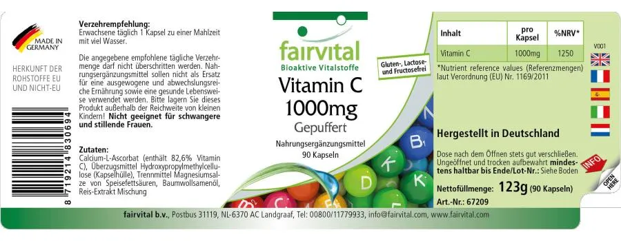 Vitamine C 1000mg tamponnée - 90 gélules