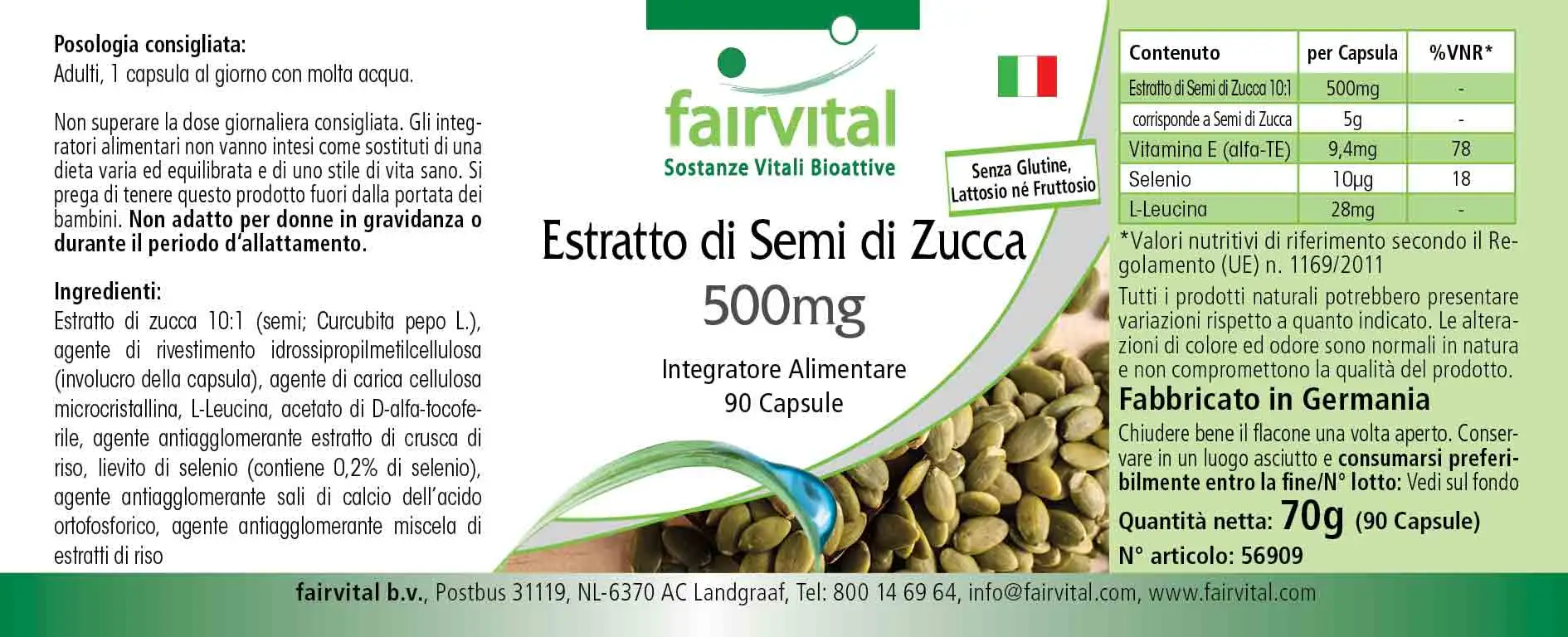 Estratto di semi di zucca 500 mg