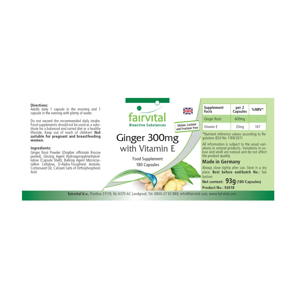 Ginger 300mg with Vitamin E - 180 Capsules