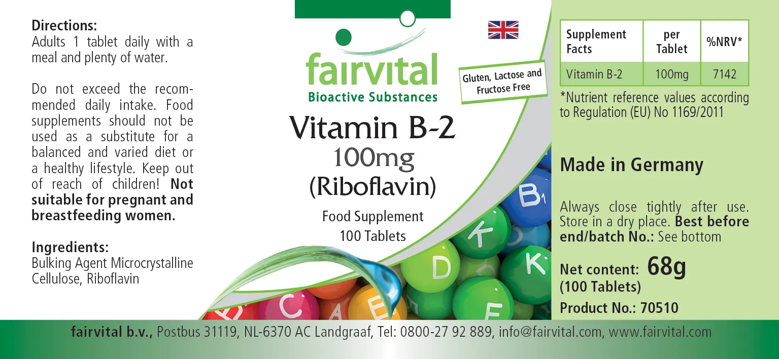 Vitamin B2 Riboflavin 100mg - 100 Tablets