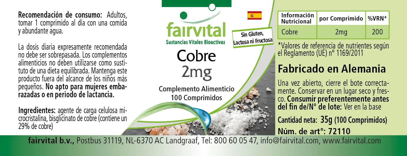 Cobre 2mg - 100 comprimidos