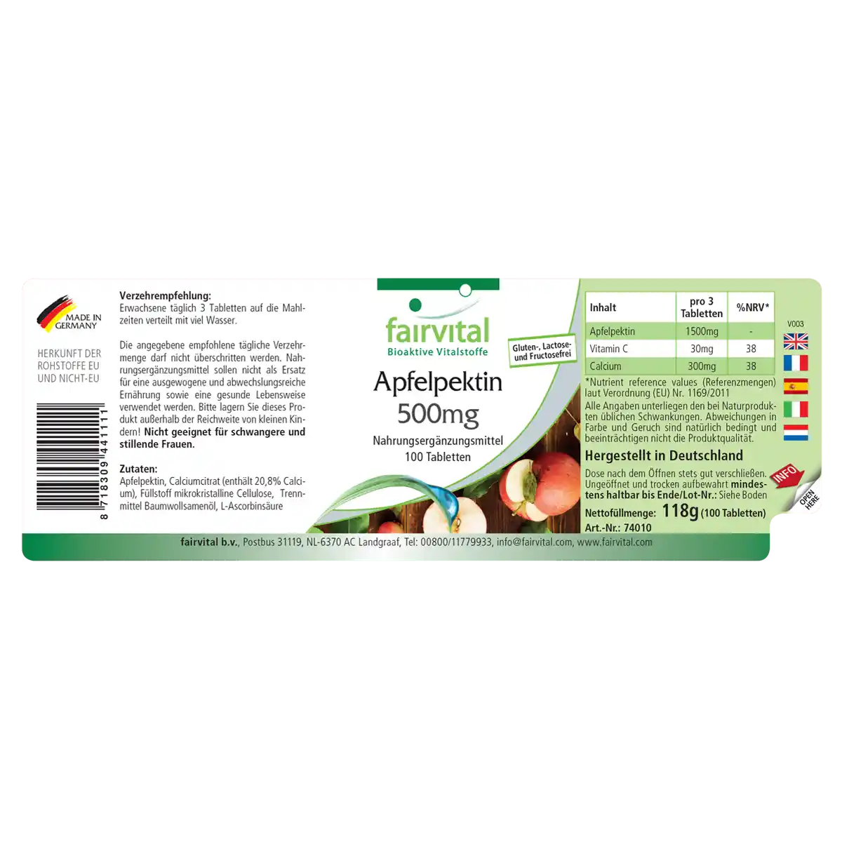 Apple pectin 500mg - 100 tablets