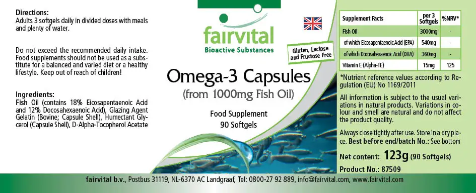 Cápsulas de Omega-3 de 1000mg de aceite de pescado -  90 cápsulas