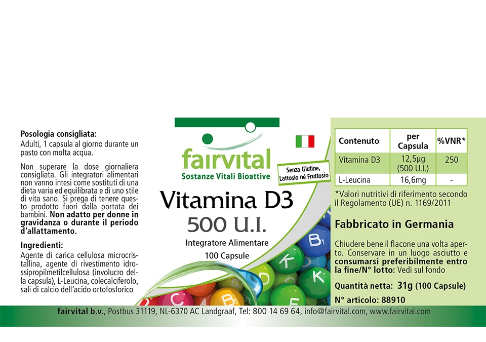 Vitamina D3 500 U.I. - 100 Cápsulas