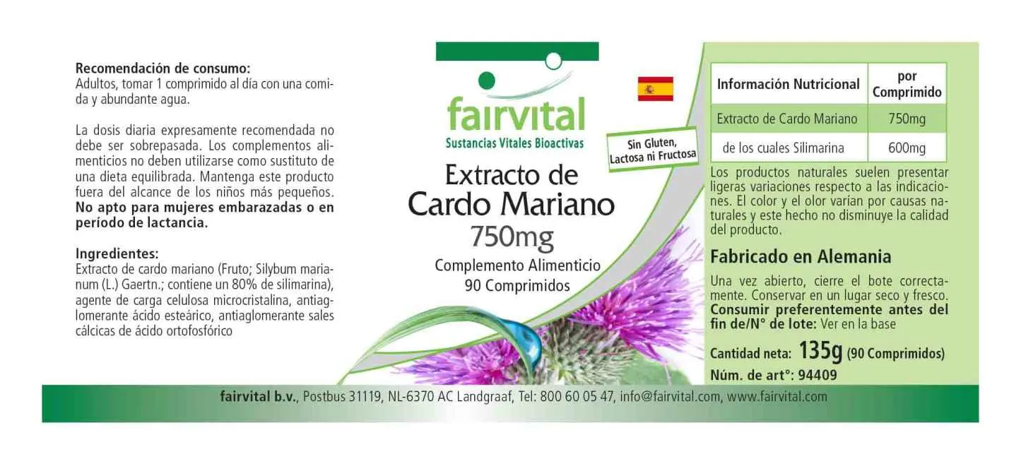 Extracto de Cardo Mariano 750mg - 90 comprimidos