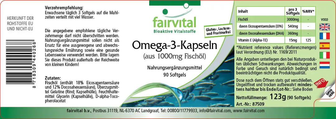 Cápsulas de Omega-3 de 1000mg de aceite de pescado -  90 cápsulas