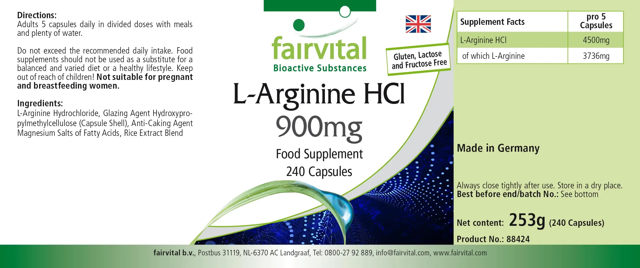 L-Arginine HCl 900mg - 240 Capsules