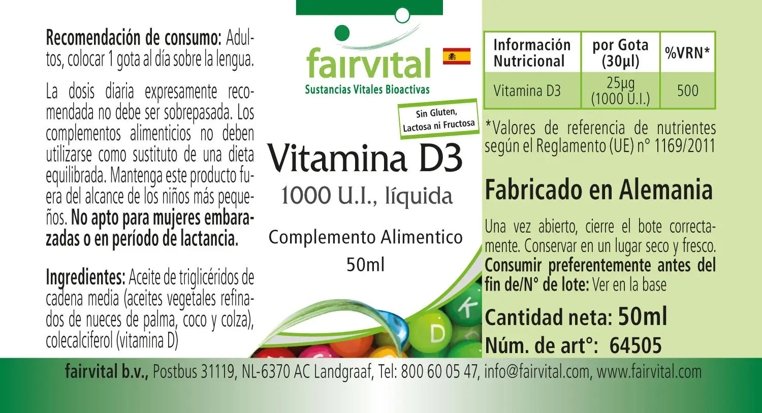 Vitamina D3 líquida - 1000 UI por gota - 50ml