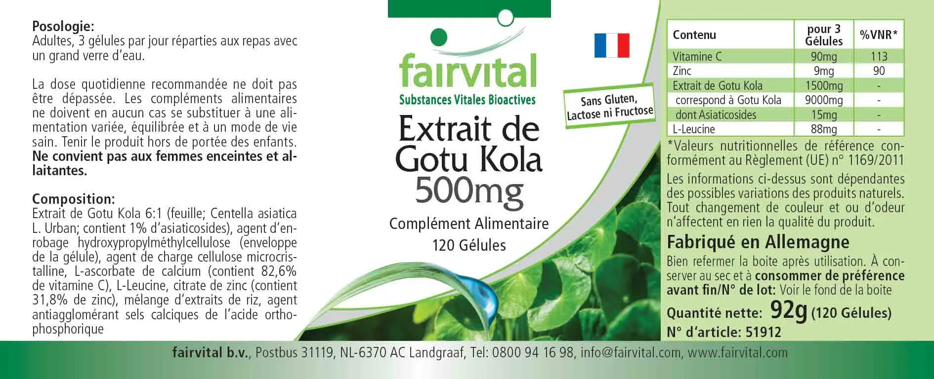 Extracto de Gotu Kola 500mg - 120 Cápsulas