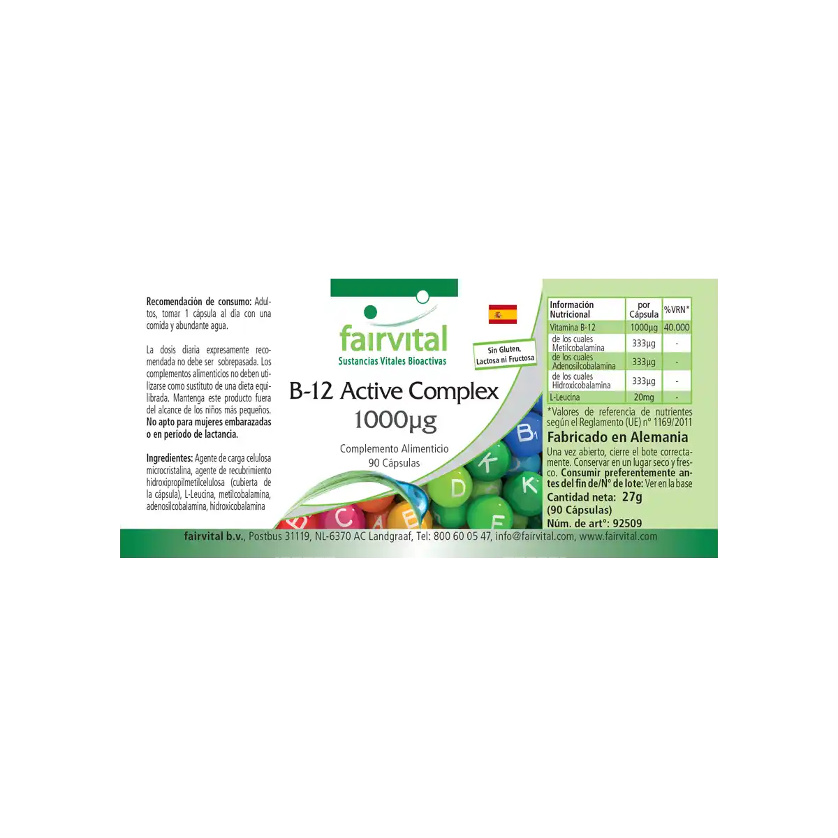 Complesso attivo di Vitamina B12 1000ug  - 90 capsule