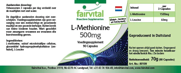 L-Metionina 500mg - 90 Cápsulas