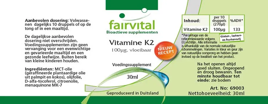 Vitamina K2 líquida 100µg por 10 gotas - 30ml