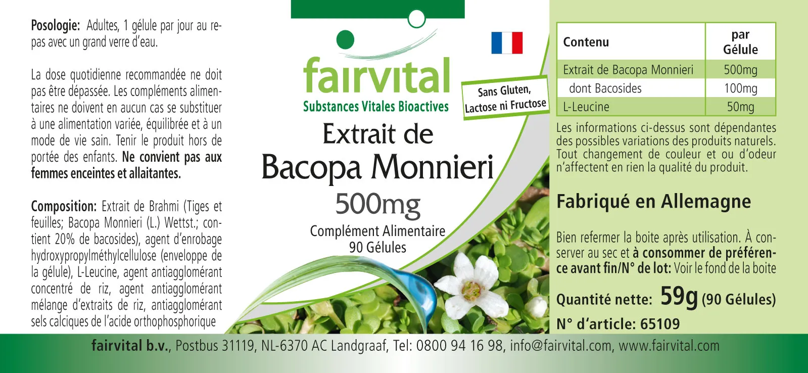 Bacopa Monnieri Extract 500mg - 90 Capsules