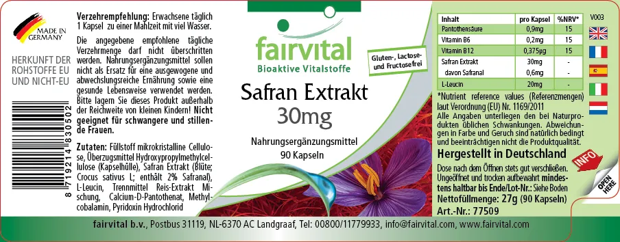 Saffron extract 30mg - 90 capsules