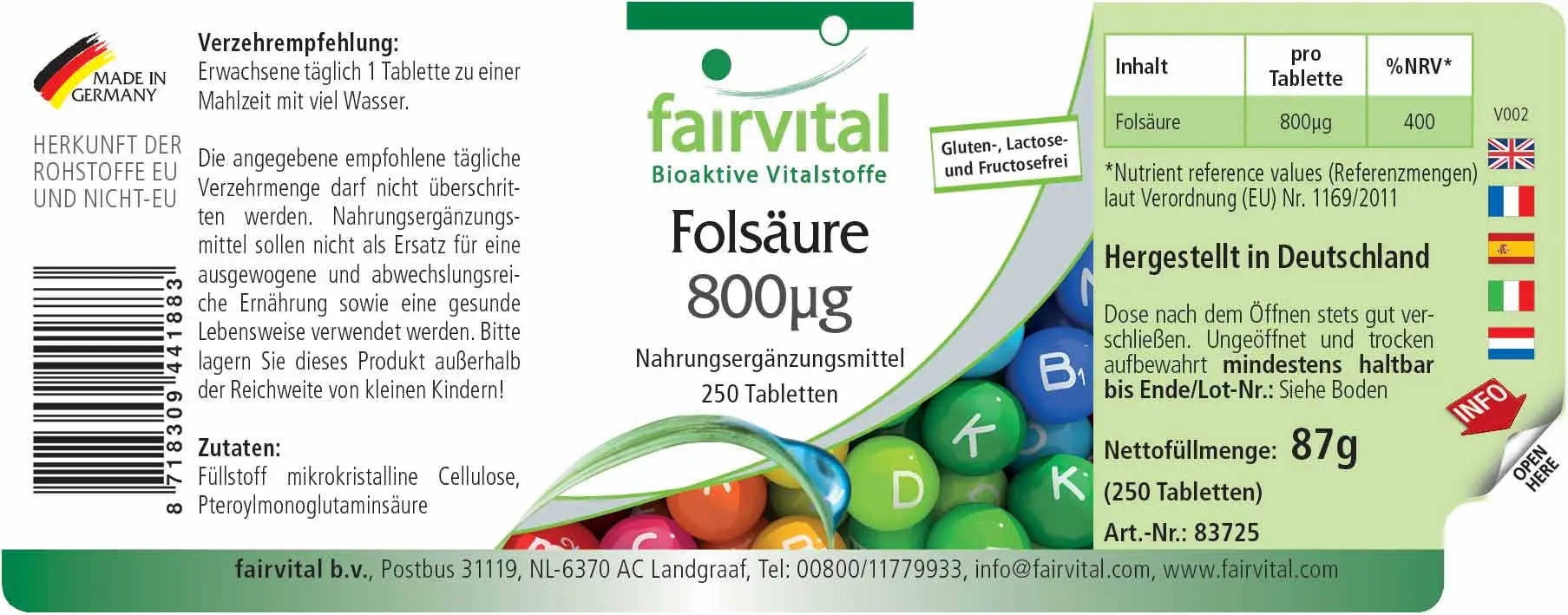 Folic Acid 800µg - 250 Tablets