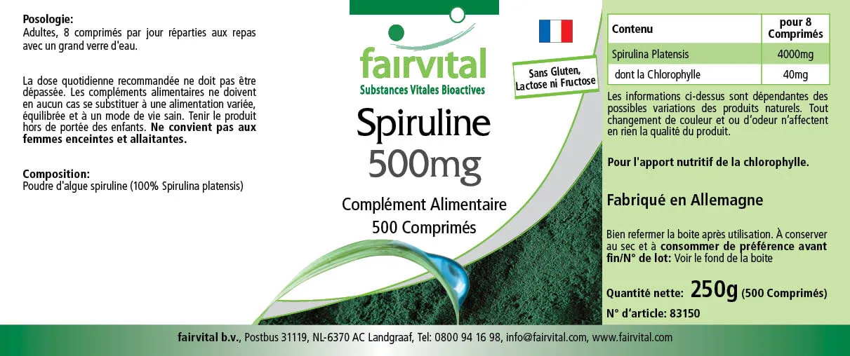 Spiruline 500mg - 500 comprimés