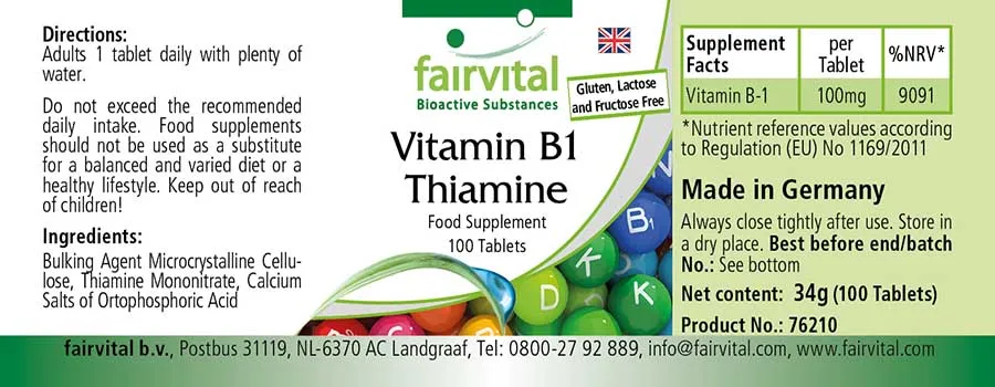 Vitamin B-1 Thiamin - 100 Tablets