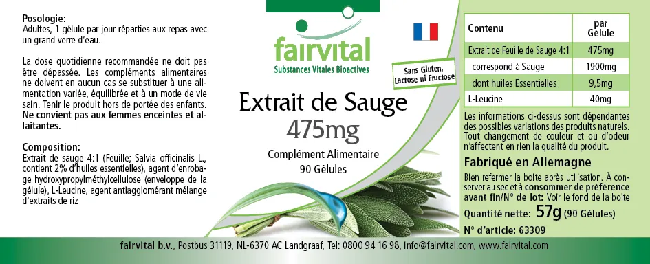 Extrait de Sauge 475mg - 90 gélules