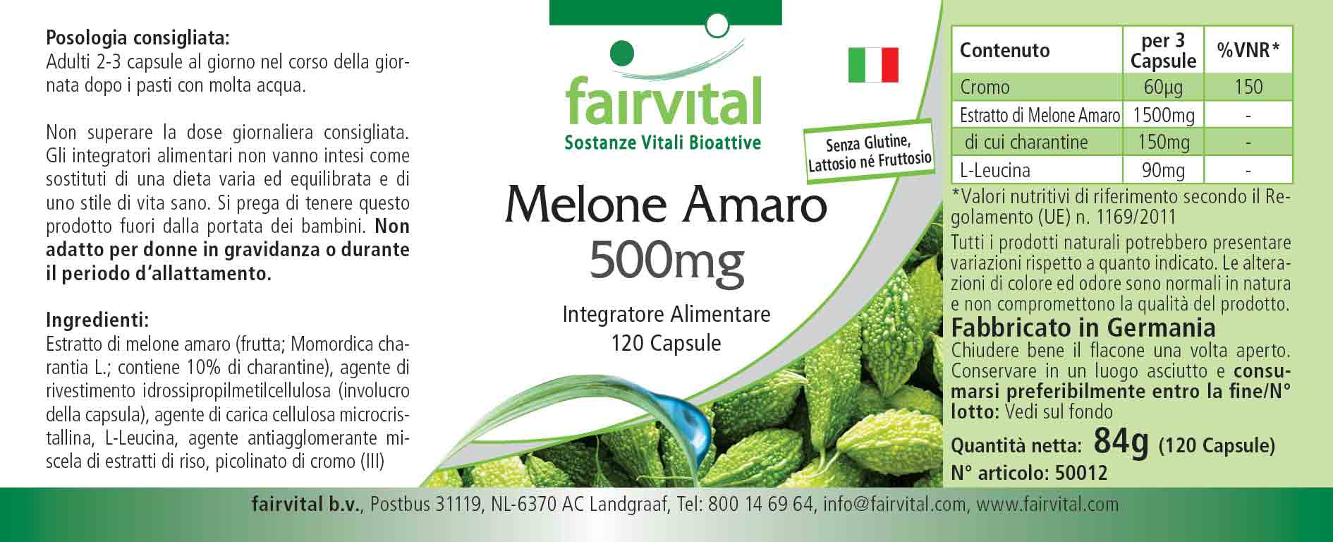 Melone amaro 500mg con cromo - 120 capsule - Sale - MHD 05/25