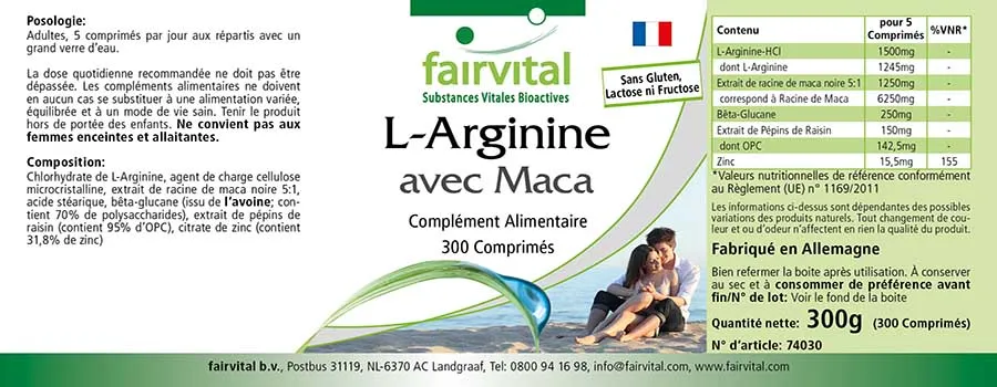 L-Arginine avec Maca – 300 comprimés