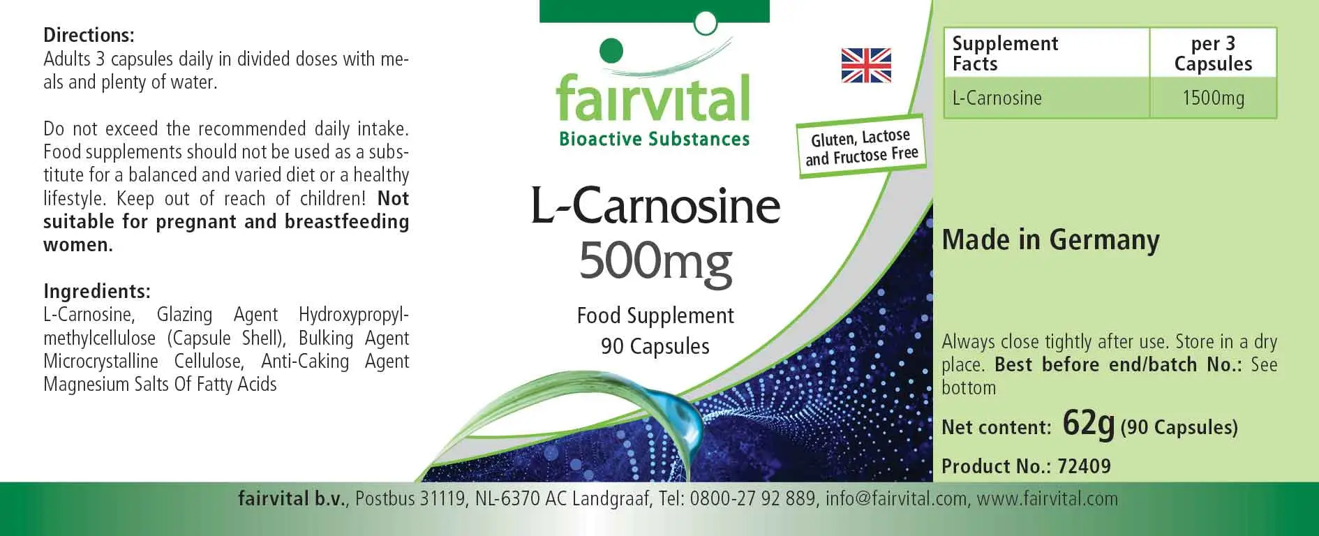 L-Carnosina 500mg - 90 Cápsulas