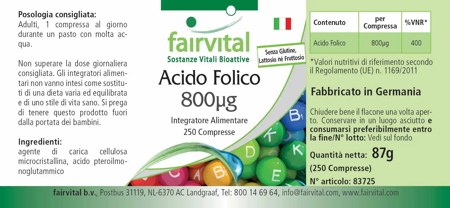 Ácido fólico 800µg - 250 comprimidos