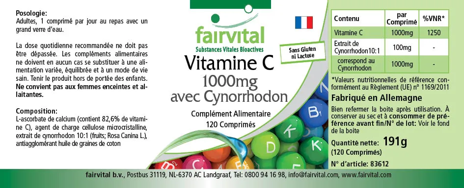 Vitamine C 1000mg avec cynorrhodon - 120 comprimés