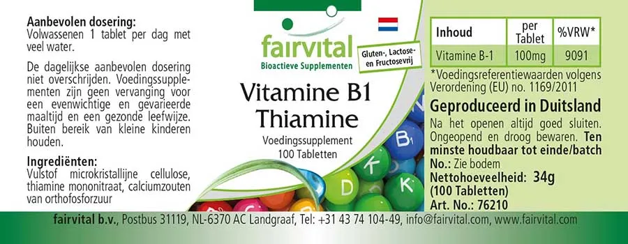 Vitamin B-1 Thiamin - 100 Tablets