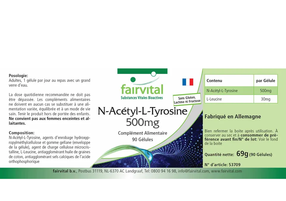 N-Acétyl-L-Tyrosine 500mg - 90 gélules