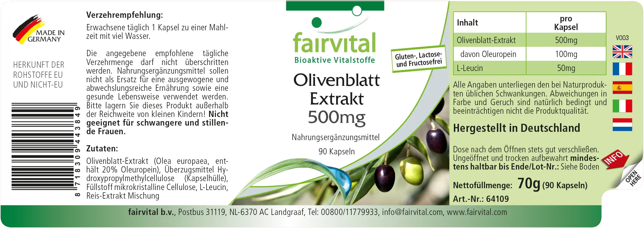 Extrait de feuilles d'olivier 500mg - 90 gélules