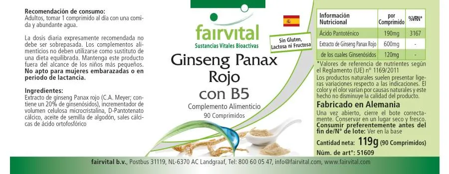 Panax Ginseng Rouge avec B5 - 90 comprimés