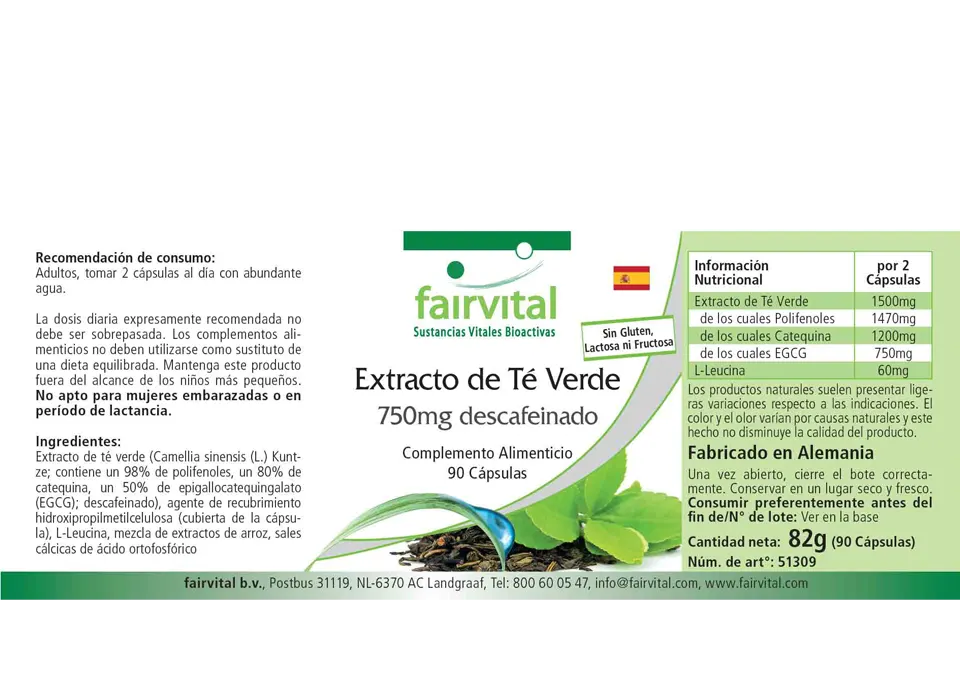 Extrait de thé vert 750mg décaféiné - 90 gélules