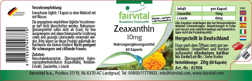 Zéaxanthine 10mg - 60 gélules