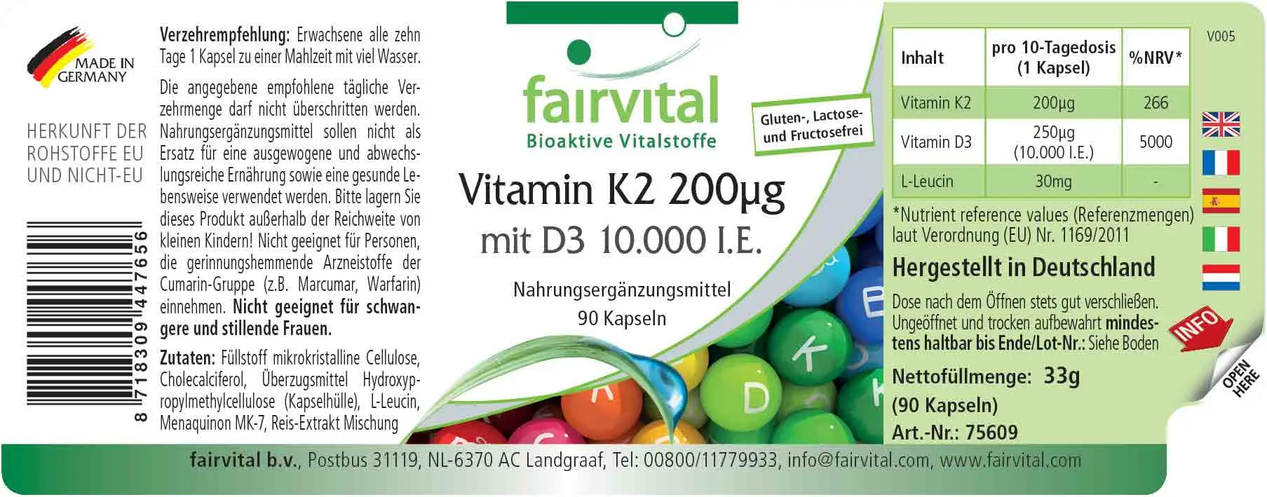 Vitamine K2 200µg avec D3 10.000 U.I. - 90 gélules