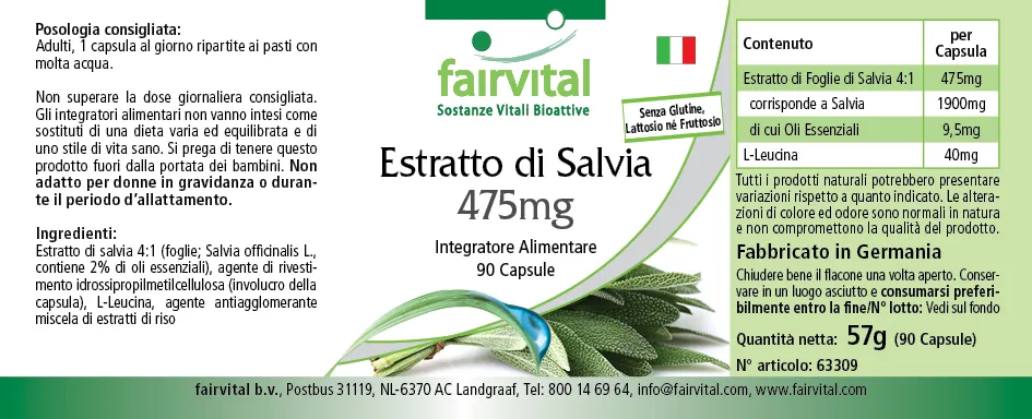 Estratto di salvia 475 mg - 90 capsule