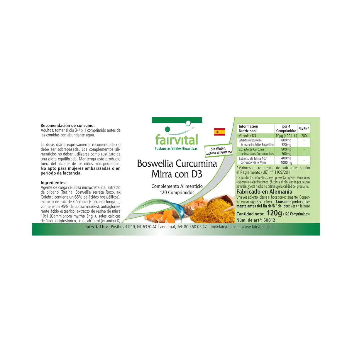 Boswellia Curcumina e Mirra con D3 400mg - 120 compresse