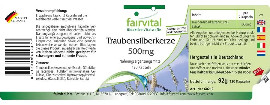 Traubensilberkerze Extrakt 500mg