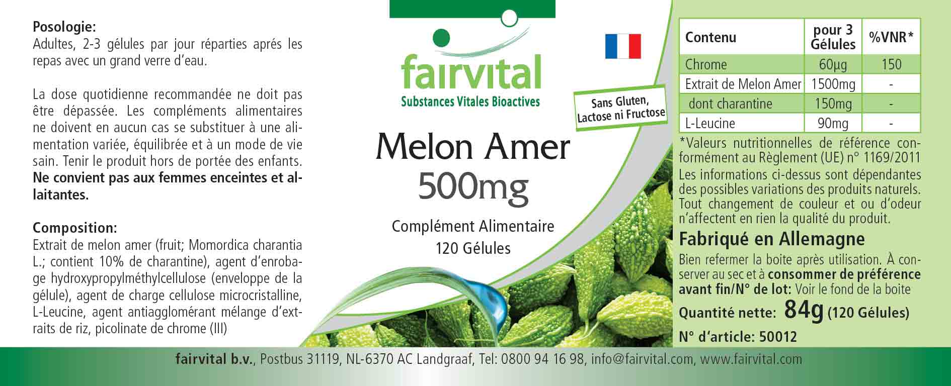 Melon amer 500mg avec chrome - 120 gélules - Sale - MHD 05/25