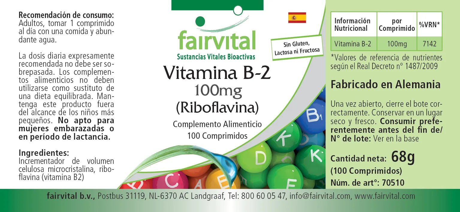 Vitamin B2 Riboflavin 100mg - 100 Tablets