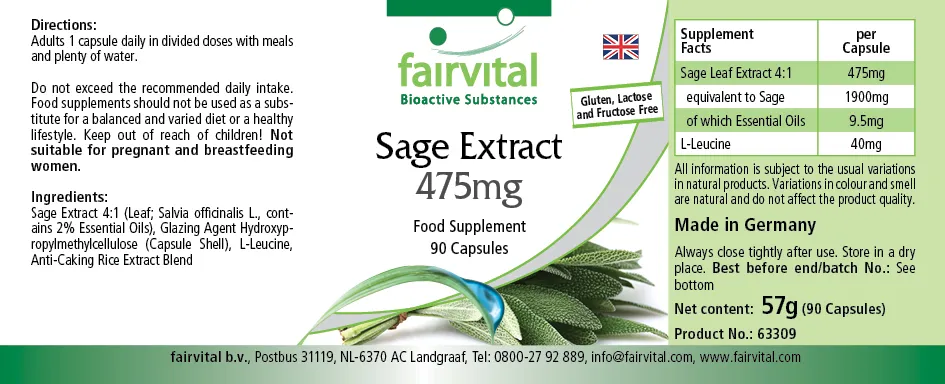 Sage Extract 475mg - 90 Capsules