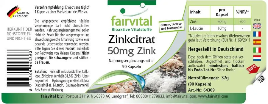 Zinc Citrate with 50mg Zinc - 90 Capsules