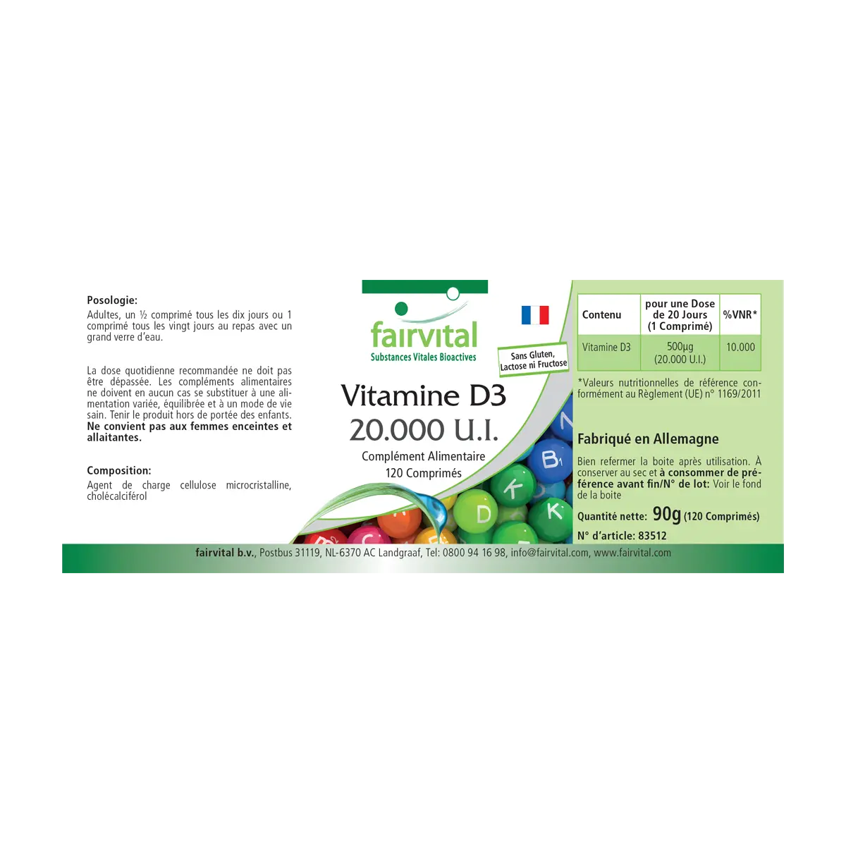 Vitamin D3 20000 I.U. - 120 Tablets