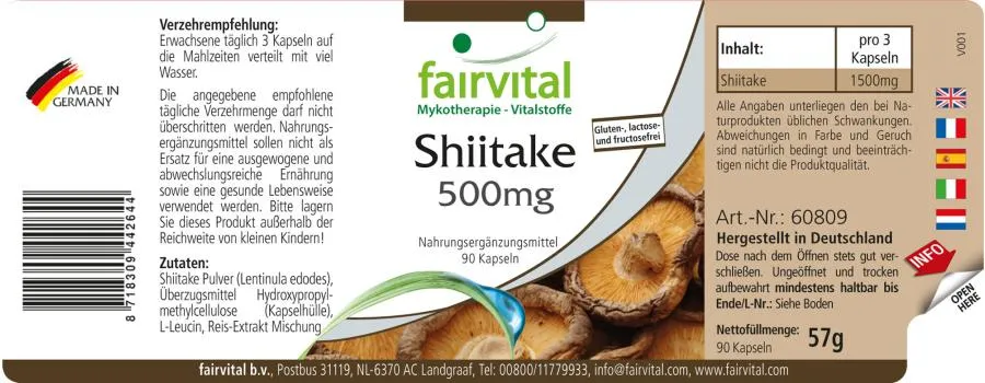 Shiitake 500mg - 90 capsules