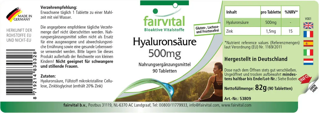 Hyaluronic acid 500mg - 90 tablets