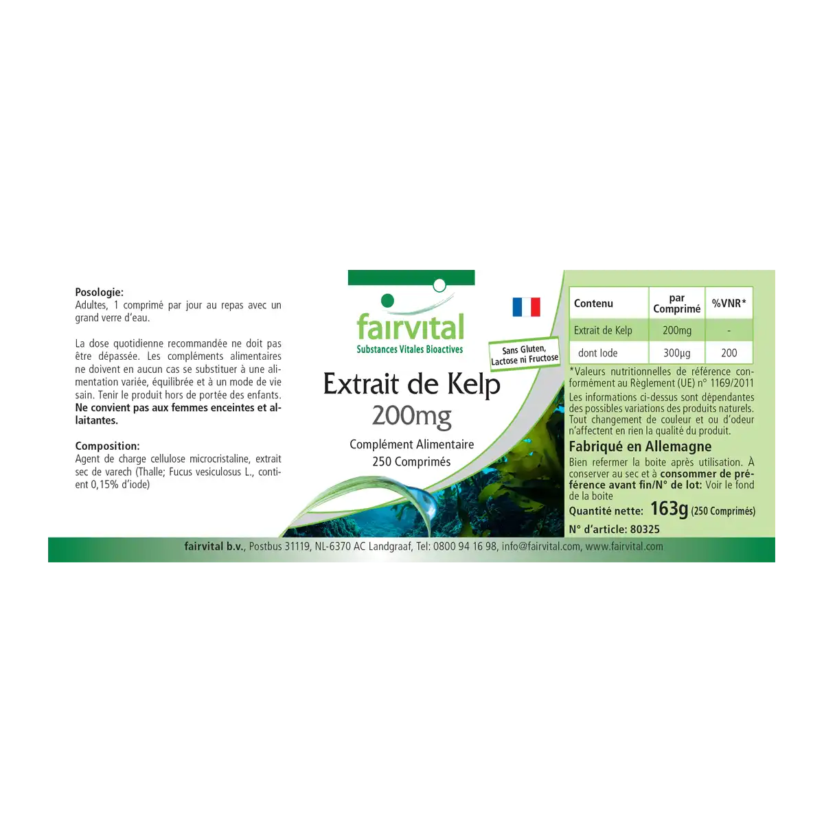 Extracto de alga Kelp 200mg – 250 comprimidos