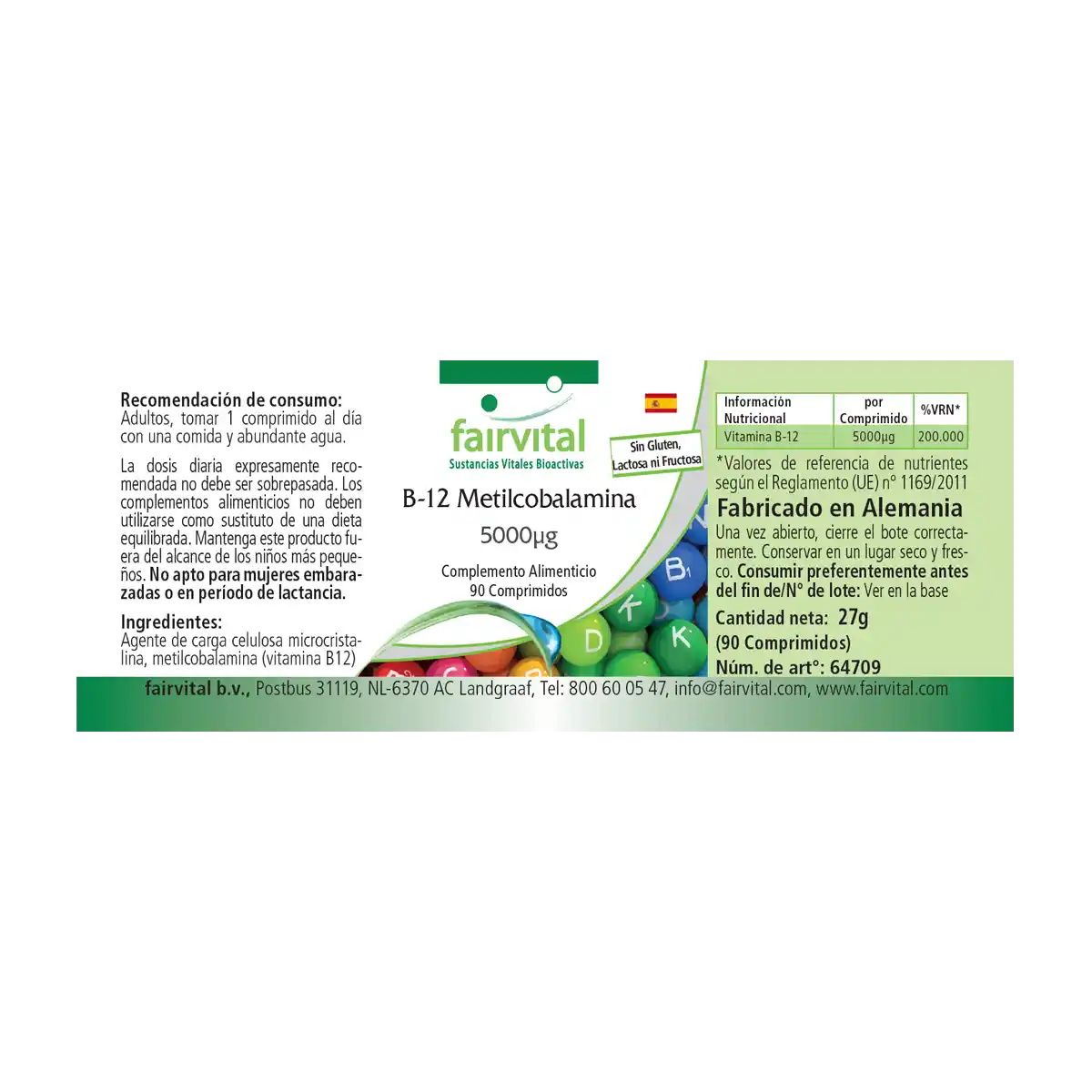 Vitamina B12 - Metilcobalamina 5000µg - 90 Comprimidos