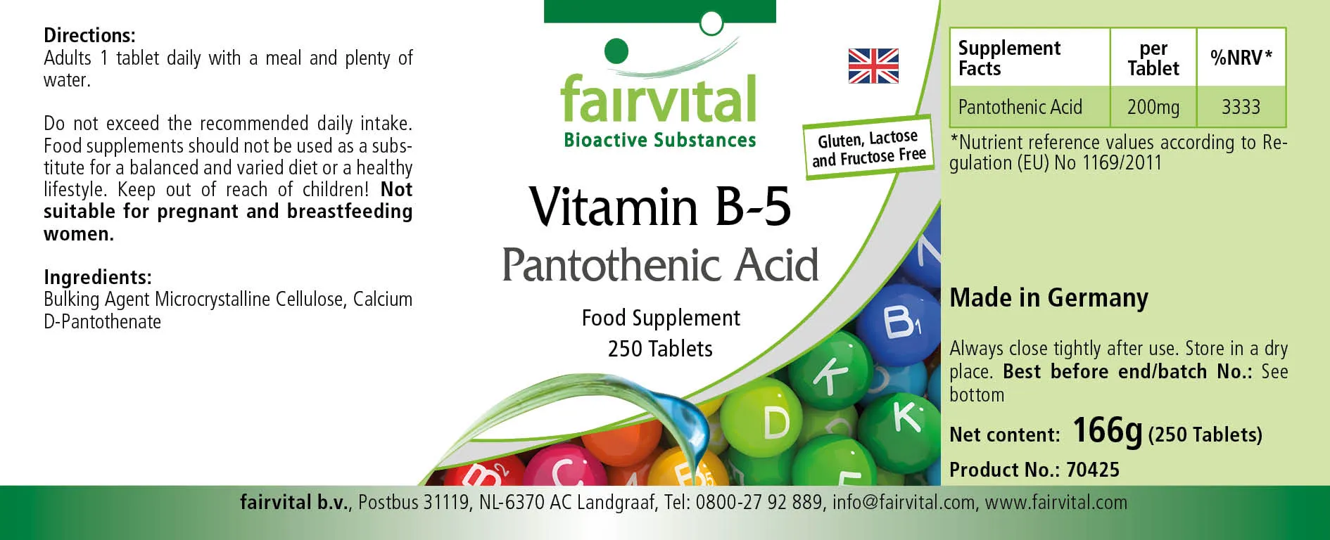 Vitamina B-5 acido pantotenico 200 mg - 250 compresse